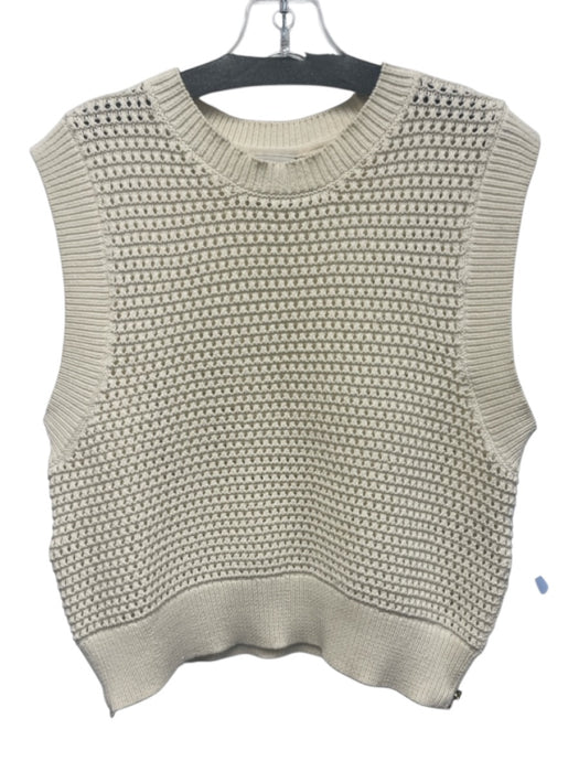 Varley Size Large Cream White Cotton Blend Sleeveless Crochet Knit Sweater Cream White / Large