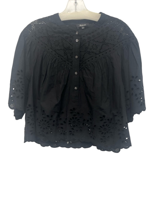 Madewell Size Medium Black Cotton Blend Short Sleeve Floral Eyelet Top Black / Medium