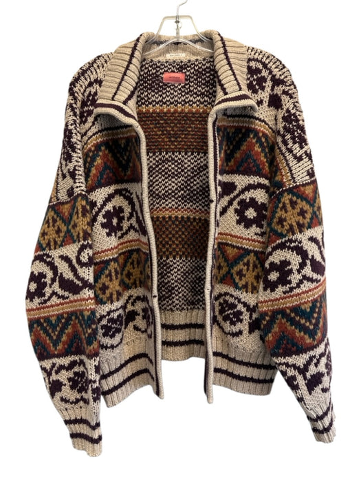 Mother Size M Cream Beige & Red Cotton Blend Knit Metallic Thread Sweater Cream Beige & Red / M