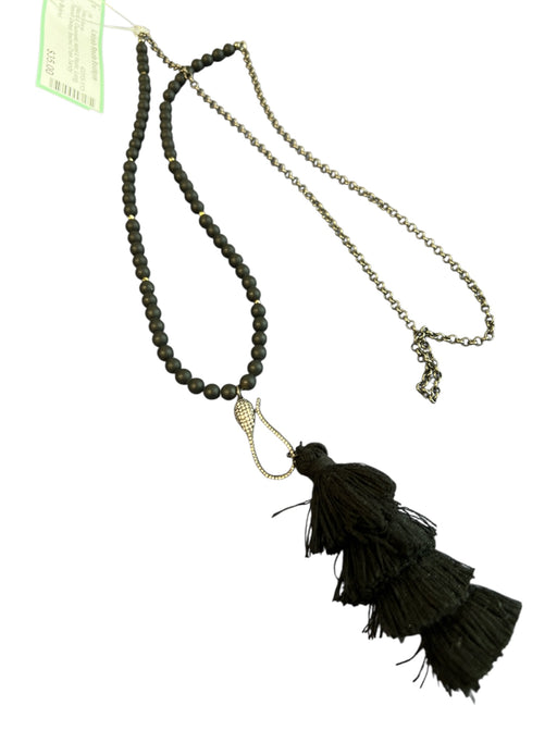 No Brand Black & Gunmetal Metal & Plastic Long Tassel Detail Beaded Necklace Black & Gunmetal
