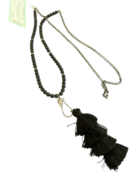 No Brand Black & Gunmetal Metal & Plastic Long Tassel Detail Beaded Necklace Black & Gunmetal