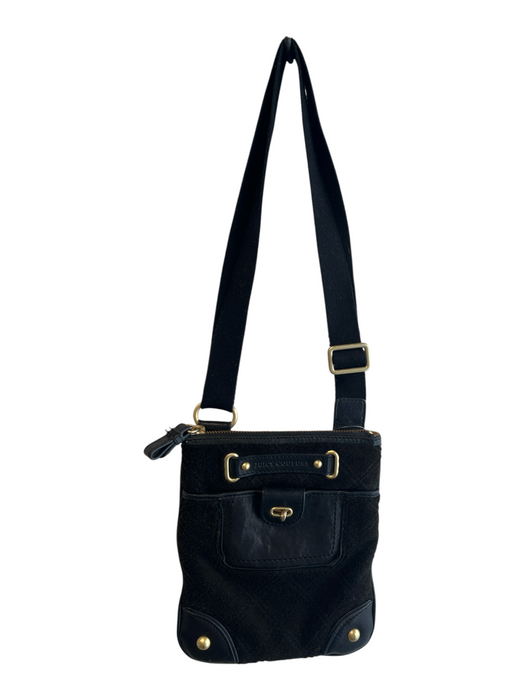 Juicy Couture Black Terry Cloth Gold hardware Zip Close adustable straps Bag Black / S