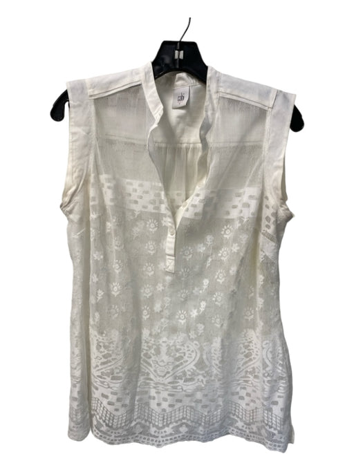 Cabi Size S Creme Polyester Lace Sleeveless Half Button Sheer Top Creme / S