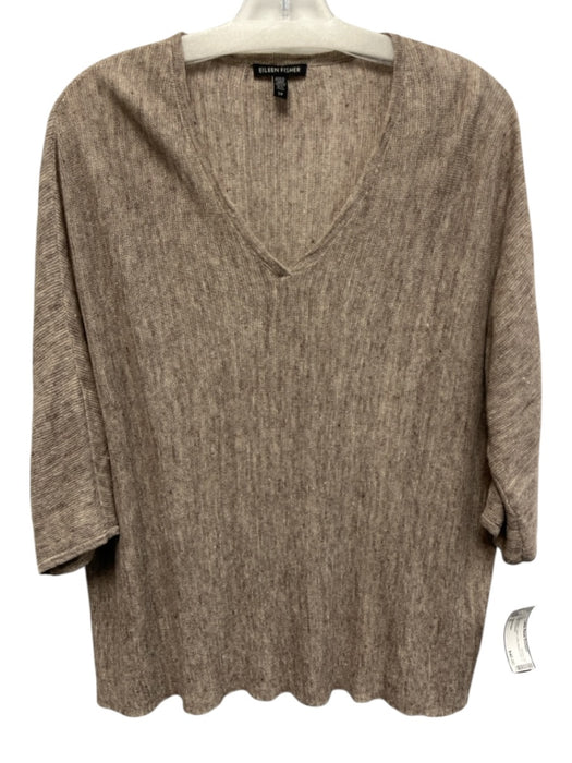 Eileen Fisher Size S Beige Brown Linen Long Sleeve Knit V Neck Top Beige Brown / S