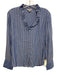 Nic + Zoe Size S Blue & Multi Viscose Long Sleeve Stripes V Neck Ruffles Top Blue & Multi / S
