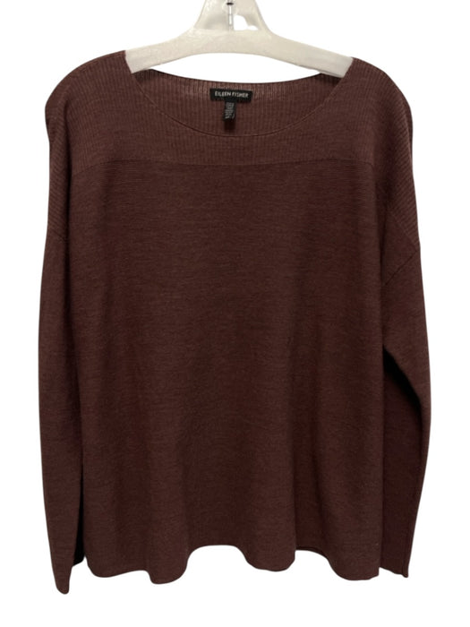 Eileen Fisher Size S Brown Wool Long Sleeve Knit Ribbed Top Brown / S