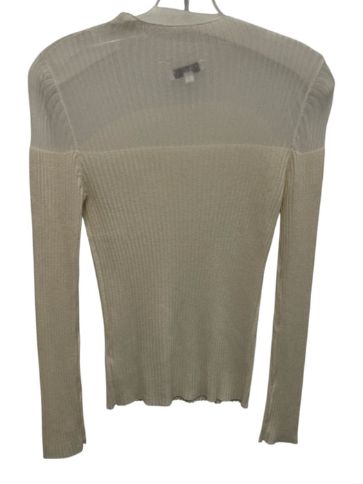 Jessie Liu Size S White Acrylic Blend Long Sleeve Ribbed Sheer Detail Top White / S