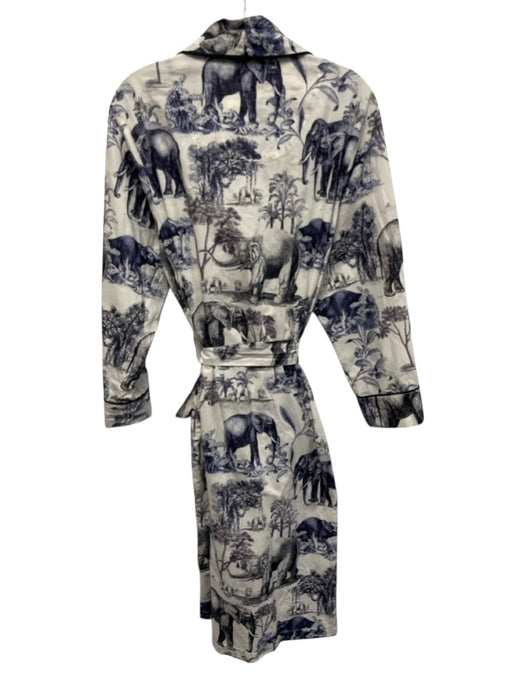 The Cat's Pajamas Size S/M White & Blue Cotton Long Sleeve Open Sash Inc Dress White & Blue / S/M