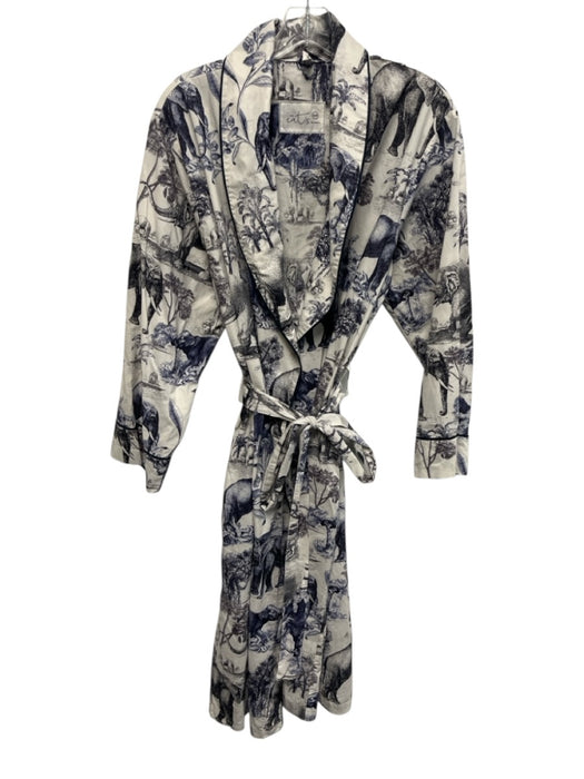 The Cat's Pajamas Size S/M White & Blue Cotton Long Sleeve Open Sash Inc Dress White & Blue / S/M