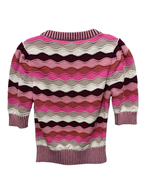 & Isla Size S Pink, Orange, Beige Cotton Short Sleeve Abstract Stripe Sweater Pink, Orange, Beige / S