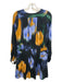 Marie Oliver Size 6 Black, Blue, Yellow Silk Long puff sleeve Buttons Mini Dress Black, Blue, Yellow / 6