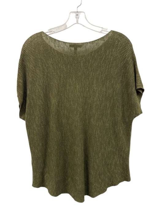 Eileen Fisher Size XS Forrest Green Linen Wide Neck Ribbed Cap Sleeve Sweater Forrest Green / XS