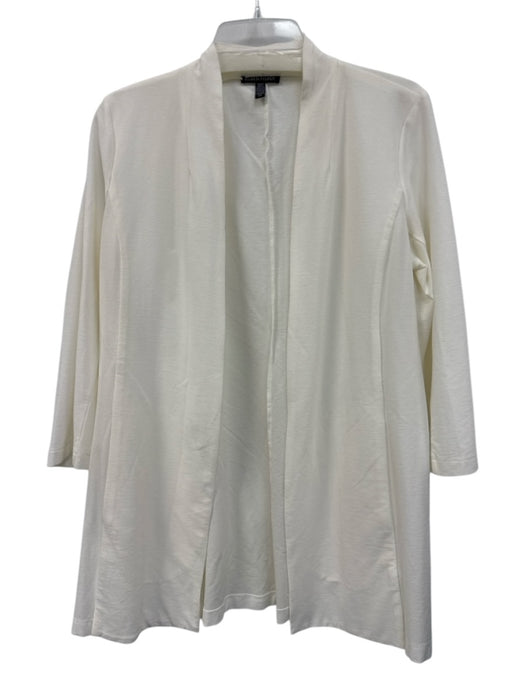 Eileen Fisher Size M White Viscose Open Front Long Sleeve Cardigan White / M