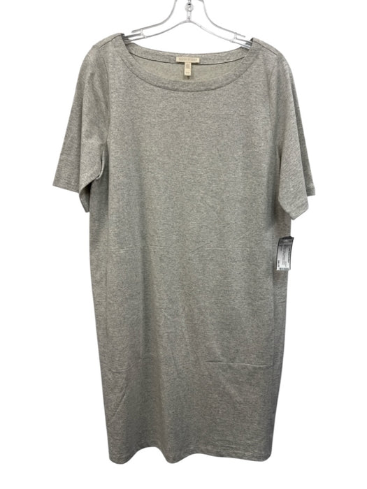 Eileen Fisher Size M Light Gray Cotton Heathered Pocket Wide Neck Dress Light Gray / M