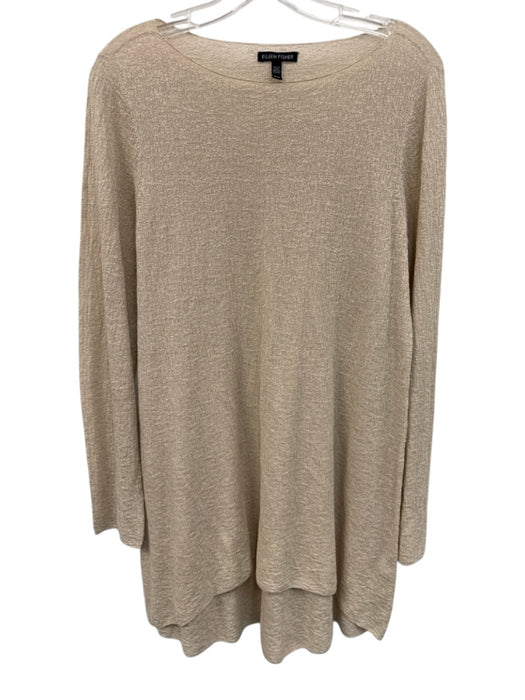 Eileen Fisher Size M Beige Linen Wide Neck Long Sleeve Top Beige / M