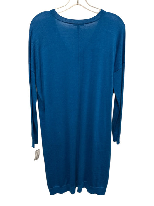 Eileen Fisher Size S Blue Merino Wool Long Sleeve V Neck Pockets Dress Blue / S