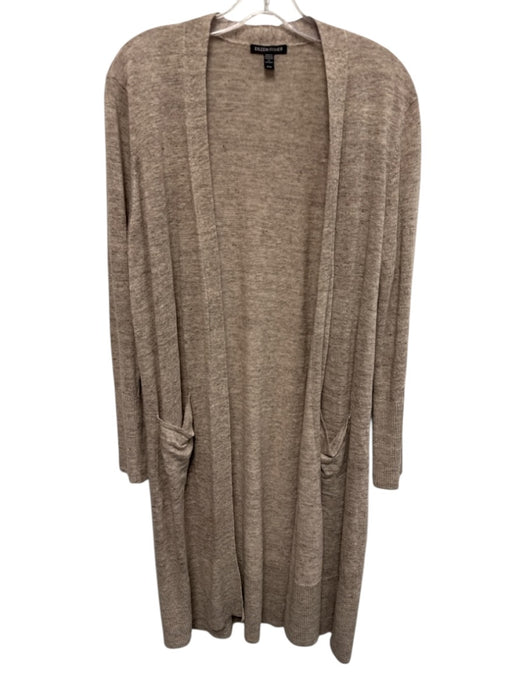 Eileen Fisher Size M Beige Linen Long Sleeve Knit Knee Length Cardigan Beige / M