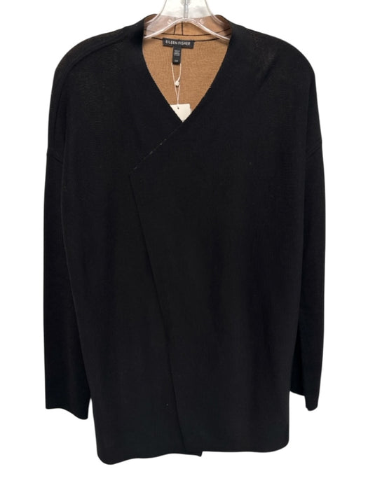 Eileen Fisher Size S Black & Brown Silk & Cotton Open Front Long Sleeve Cardigan Black & Brown / S