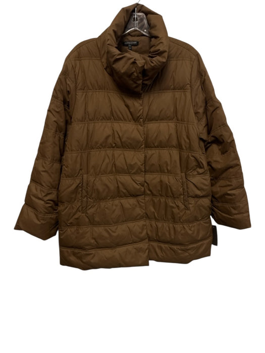Eileen Fisher Size PM Brown Nylon Duck Down Puffer high neck Zip Up Jacket Brown / PM