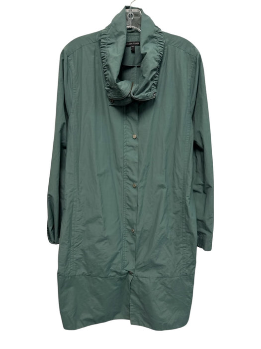 Eileen Fisher Size L Sea Green Cotton & Nylon High Neck Rain Jacket Coat Sea Green / L