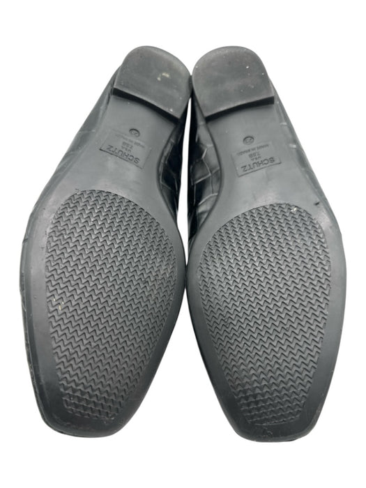 Schutz Shoe Size 23 Black Leather Croc Embossed Square Toe Bow Detail Flats Black / 23