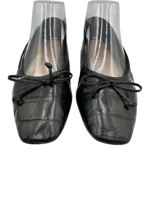 Schutz Shoe Size 23 Black Leather Croc Embossed Square Toe Bow Detail Flats Black / 23