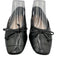 Schutz Shoe Size 23 Black Leather Croc Embossed Square Toe Bow Detail Flats Black / 23