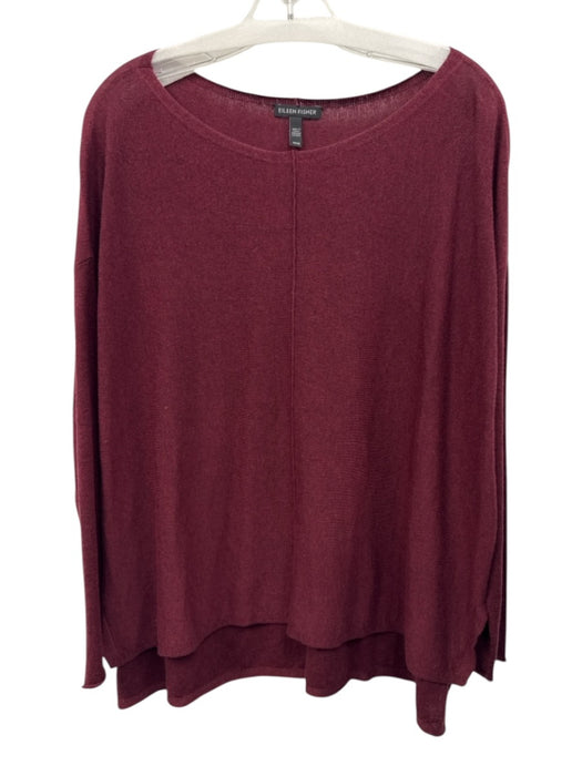 Eileen Fisher Size M Maroon Red Long Sleeve Knit Wide Neck Top Maroon Red / M