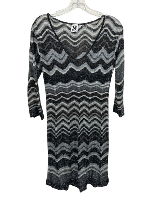 M Missoni Size Est Small Black, Gray, Brown Viscose Blend Long Sleeve Dress Black, Gray, Brown / Est Small