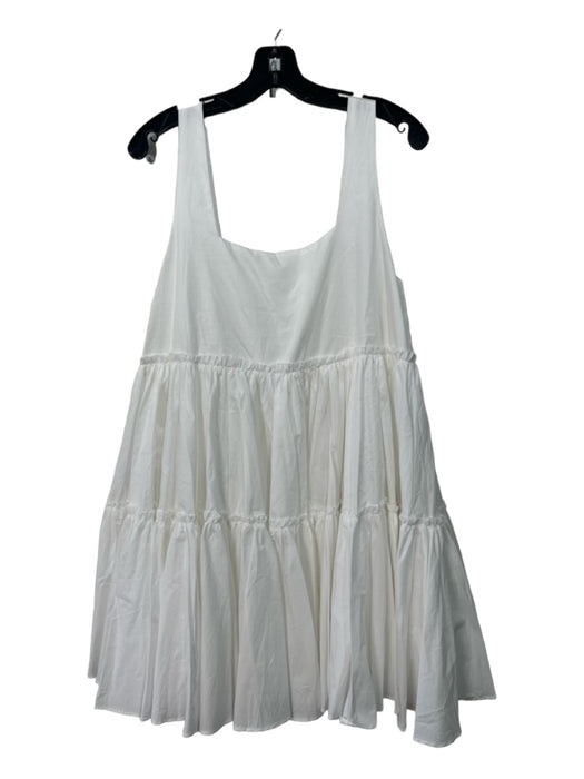 Mable Size L White Cotton Sleeveless Square Neck Tiered Knee length Dress White / L