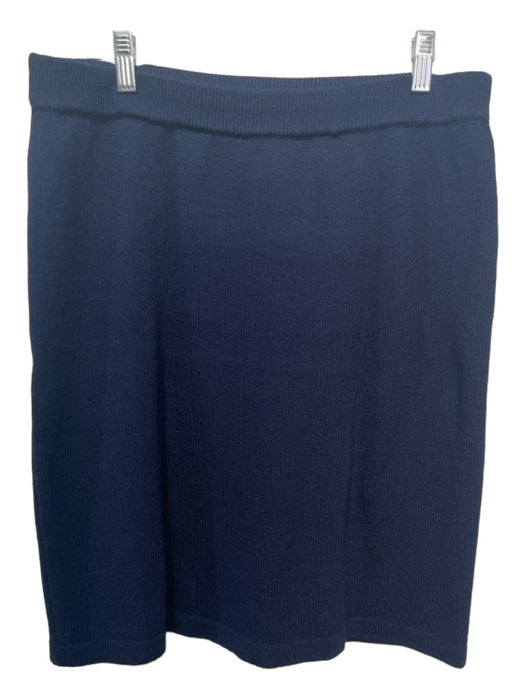 St John Basics Size 12 Navy Wool Blend Elastic Waist Knit Below Knee Skirt Navy / 12