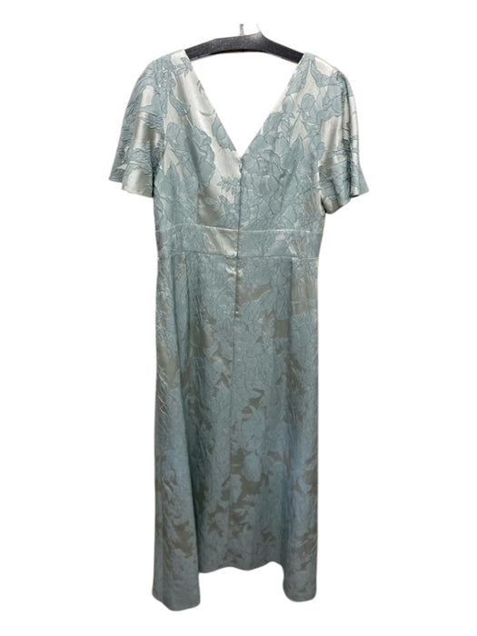 Aiden Mattox Size 12 Blue Green Polyester V Neck Back Zip Embroidered Maxi Gown Blue Green / 12