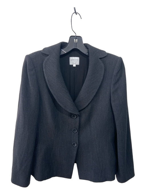Armani Collection Size 8 Black Wool Button Front Shoulder Pads Blazer Jacket Black / 8