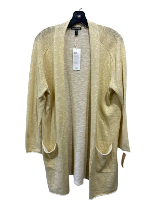 Eileen Fisher Size M Yellow & White Linen & Cotton Open Front Pockets Sweater Yellow & White / M