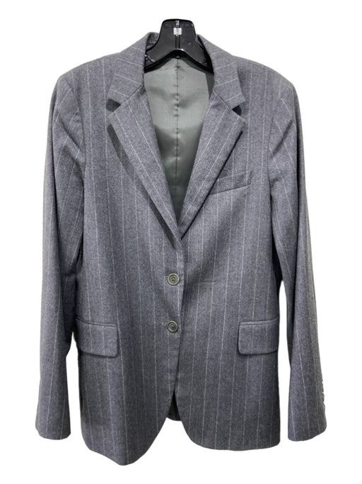 Theory Size 12 Grey & White Wool Pinstripe 2 button Blazer Jacket Grey & White / 12