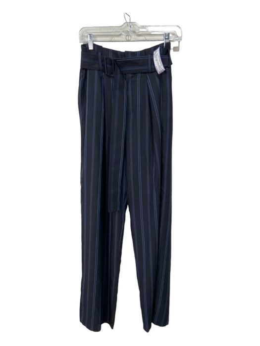 Vince Size 6 Blue & Black Viscose Striped High Rise Straight Leg Belt Inc Pants Blue & Black / 6