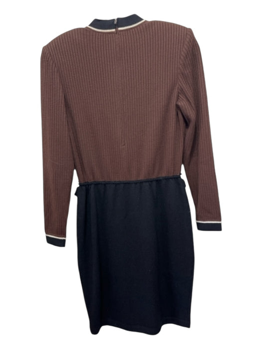 St John Collection Size 2 Black & Brown Wool Blend Rib Knit Crew Neck Dress Black & Brown / 2