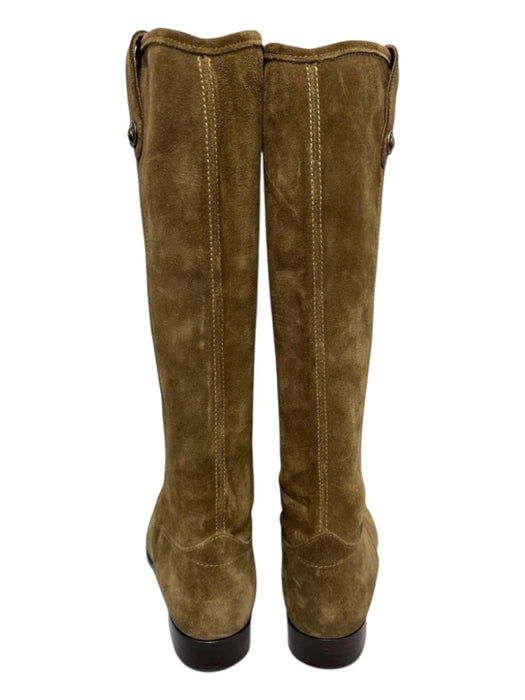 Frye Shoe Size 7 Tan Brown Leather Suede round toe Pull Tab Stacked Heel Boots Tan Brown / 7