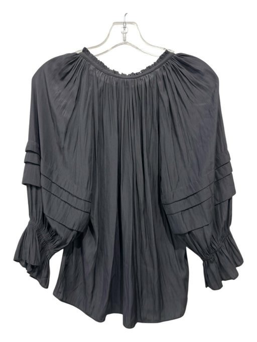 Ramy Brook Size Small Black Polyester V Neck Ruffles Long Sleeve Tiered Top Black / Small