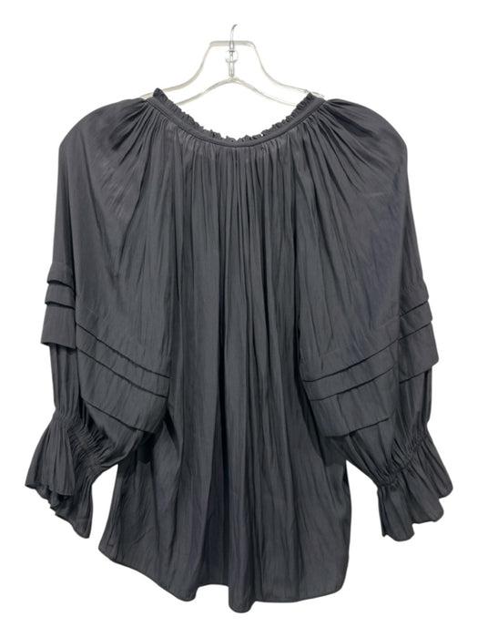 Ramy Brook Size Small Black Polyester V Neck Ruffles Long Sleeve Tiered Top Black / Small