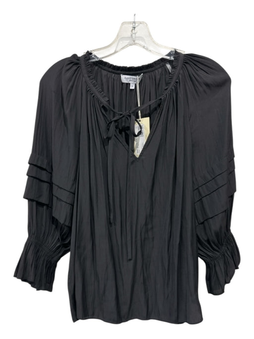 Ramy Brook Size Small Black Polyester V Neck Ruffles Long Sleeve Tiered Top Black / Small