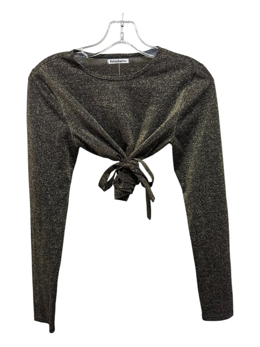 Reformation Size Medium Gold & Black Nylon Blend Long Sleeve Metallic Thread Top Gold & Black / Medium