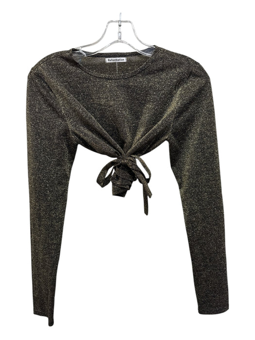 Reformation Size Medium Gold & Black Nylon Blend Long Sleeve Metallic Thread Top Gold & Black / Medium