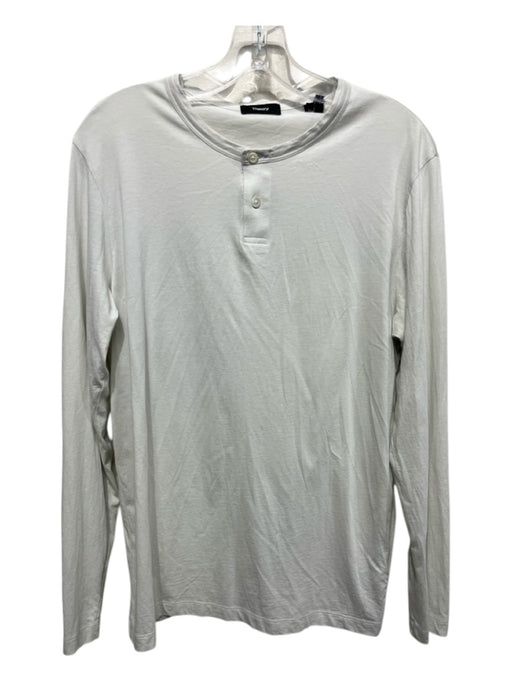 Theory Size M White Cotton Blend Solid Henley Men's Long Sleeve Shirt White / M