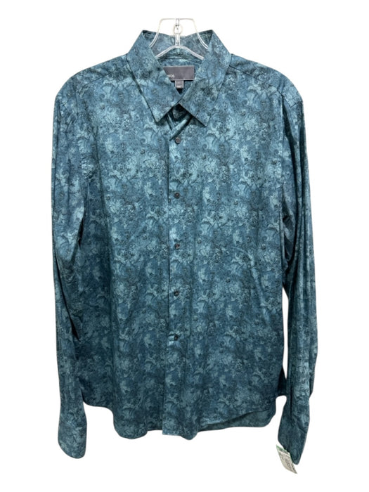 Vince Size L Blue Cotton Abstract Button up Men's Long Sleeve Shirt Blue / L