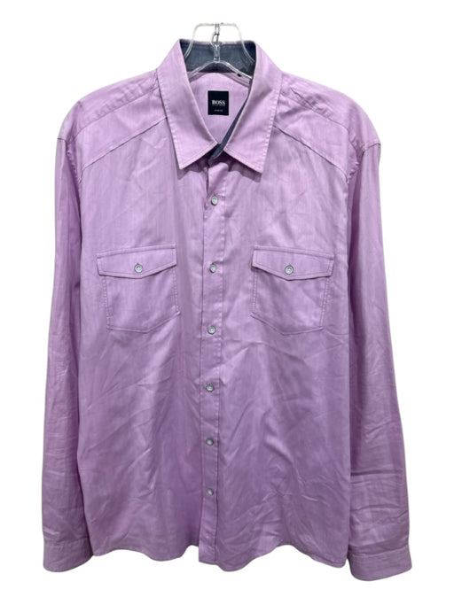 Boss Size L Purple Cotton Blend Solid Front Pocket Button up Long Sleeve Shirt Purple / L