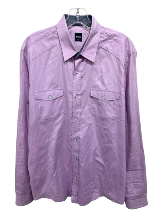 Boss Size L Purple Cotton Blend Solid Front Pocket Button up Long Sleeve Shirt Purple / L