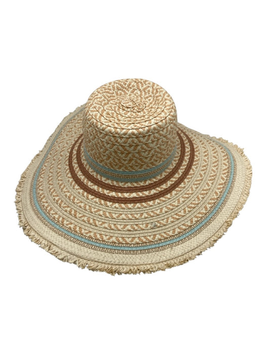 SCALA PRONTO Beige, Blue, Brown Toyo Straw Stripe Fringe Beach Hat Beige, Blue, Brown / One Size