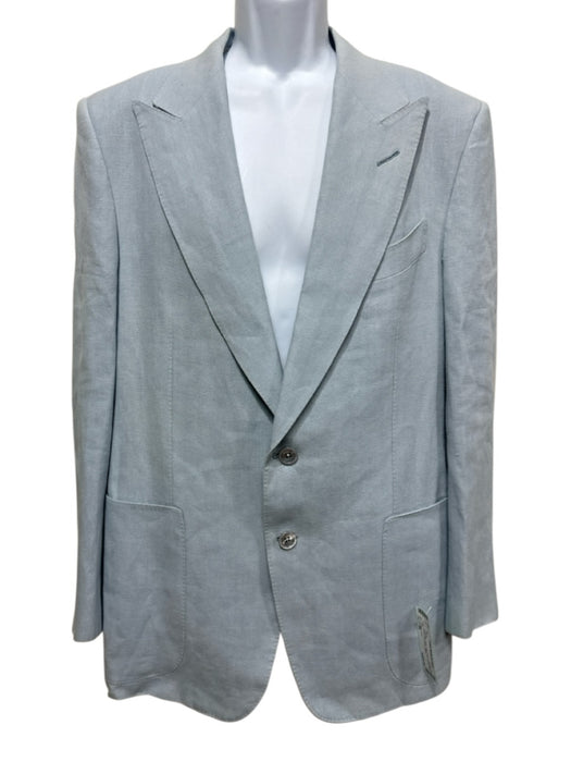 Tom Ford Light blue Linen Solid Peak Lapel Patch Pocket Men's Blazer Light blue / 54
