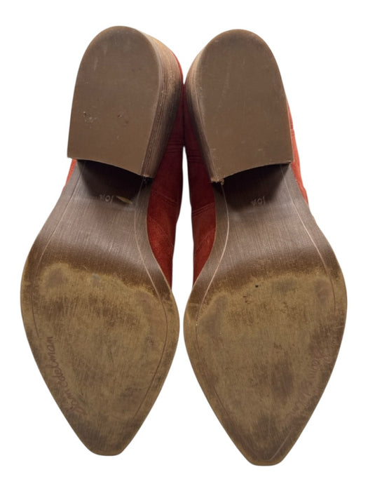 Sam Edelman Shoe Size 10.5 Rust Orange Suede Western Stacked Heel Booties Rust Orange / 10.5